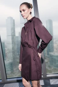 TRENDYOLMİLLA Limited Edition Brown Mini Skirt Detailed Weaving Dress - Image 2