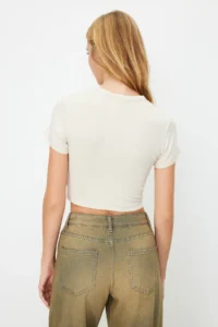 TRENDYOLMİLLA Khaki-Open Stone 2 Sets Package Crop Viscous/Soft Material Flexible Knitting Blouse - Image 3