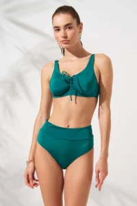 Pierre Cardin Green Tie-Down Detailed Adjustable Bikini Set Corset Tulle Large Size - Image 4