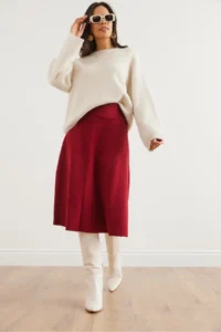 Olalook Women's Burgundy Waist Banded Thessaloniki Bell Skirt - Image 3