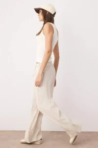 TRENDYOLMİLLA Stone Linen Content Wide Leg/Wide Leg Elastic Waist Pants - Image 2