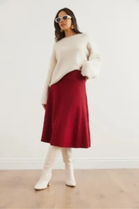 Olalook Women's Burgundy Waist Banded Thessaloniki Bell Skirt - Image 2