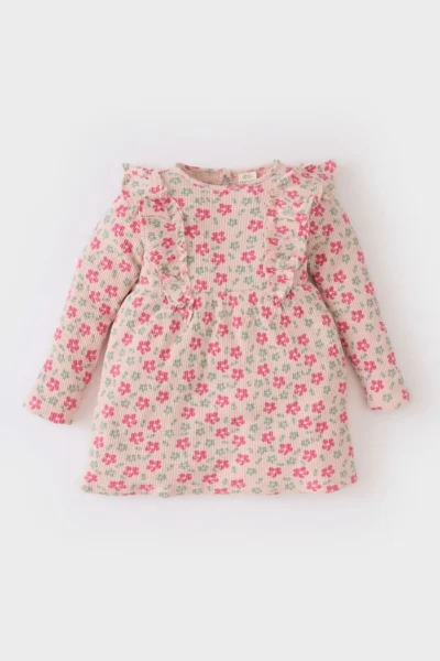 DeFacto Floral Long Sleeve Waffle Dress Baby Girl