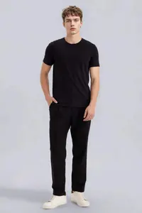 DeFacto Slim Fit Narrow Cut Crew Neck Modal Blended Cotton Basic Plain Black Short Sleeve T-Shirt - Image 2