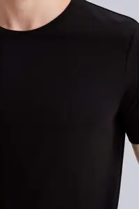 DeFacto Slim Fit Narrow Cut Crew Neck Modal Blended Cotton Basic Plain Black Short Sleeve T-Shirt - Image 4