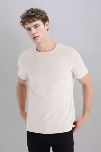 DeFacto Slim Fit Narrow Cut Crew Neck Modal Blended Cotton Basic Plain Short Sleeve T-Shirt