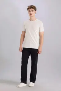 DeFacto Slim Fit Narrow Cut Crew Neck Modal Blended Cotton Basic Plain Short Sleeve T-Shirt - Image 2