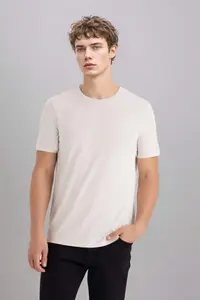 DeFacto Slim Fit Narrow Cut Crew Neck Modal Blended Cotton Basic Plain Short Sleeve T-Shirt - Image 3