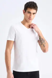 DeFacto Slim Fit V-Neck Basic Cotton T-Shirt