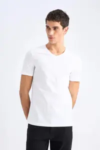 DeFacto Slim Fit V-Neck Basic Cotton T-Shirt - Image 3