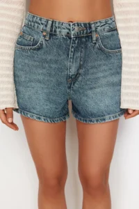 TRENDYOLMiLLA Light Blue High Waist Mini denim Shorts - Image 4