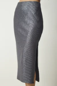 Happiness İstanbul Women Gray Sparkly Ribbed Crop Skirt Set - Image 6