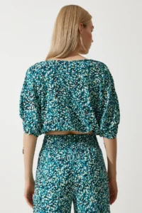Happiness İstanbul Women's Green Patterned Blouse Palazzo Knitted Set - Image 7