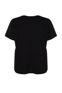 Trendyol Curve Black Crew Neck Wide Pattern 100% Cotton Knitting T-Shirt - Image 8
