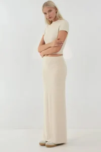 Hiccup Elastic Waist Soft textured slit Skirt - Image 2