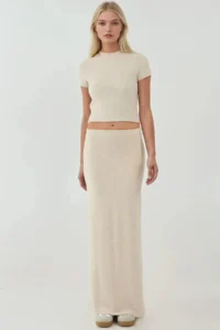 Hiccup Elastic Waist Soft textured slit Skirt - Image 5
