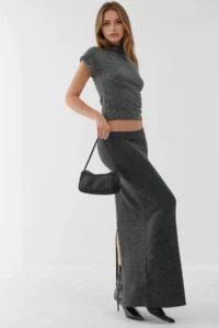 Hiccup Elastic Waist Soft textured slit Skirt - Image 3
