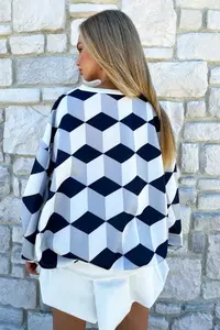 Trend Alaçatı Stili Women's Navy Blue-White Crew Neck Digital Printed Sweatshirt - Image 5