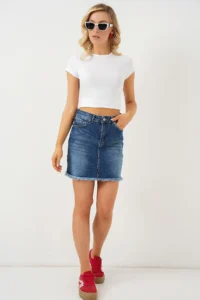 Hiccup BDART buttoned Narrow Kesim Mini Jeans Skirt - Image 2