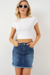 Hiccup BDART buttoned Narrow Kesim Mini Jeans Skirt - Image 4