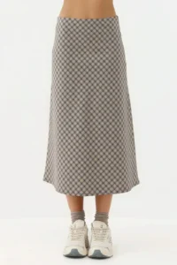 Hiccup Zippered Midi A-Form Kesim Plaid Skirt