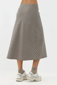 Hiccup Zippered Midi A-Form Kesim Plaid Skirt - Image 4
