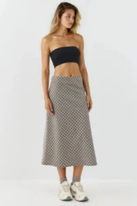 Hiccup Zippered Midi A-Form Kesim Plaid Skirt - Image 6