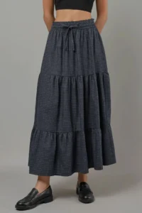 Hiccup Elastic Waist Square Patterned Lace Tiered Maxi Skirt - Image 3