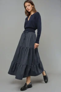 Hiccup Elastic Waist Square Patterned Lace Tiered Maxi Skirt - Image 4