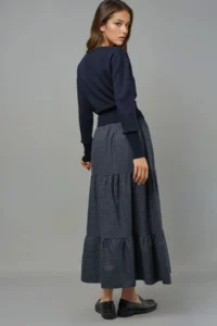 Hiccup Elastic Waist Square Patterned Lace Tiered Maxi Skirt - Image 5