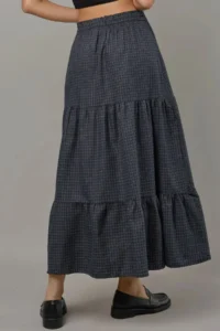 Hiccup Elastic Waist Square Patterned Lace Tiered Maxi Skirt - Image 7