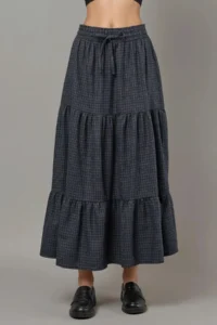 Hiccup Elastic Waist Square Patterned Lace Tiered Maxi Skirt - Image 8