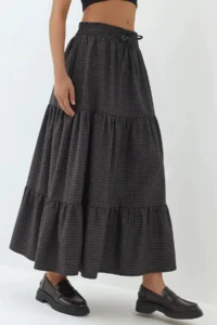 Hiccup Elastic Waist Control Knotted Layered LONG Skirt