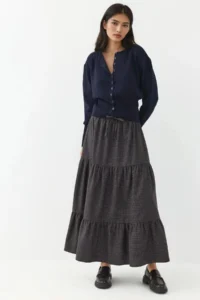 Hiccup Elastic Waist Control Knotted Layered LONG Skirt - Image 2