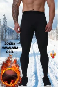 MİSTİRİK Pezzoli Model Plush Inside Heat Resistant Men's Plush Tights Black Color - Image 2