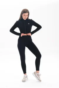 MİSTİRİK Alnus Knitted Model Sports Tights with Firming Effect High Waist Plain Tights Black Color - Image 2