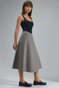 Hiccup High Waist Plaid Midi Skirt - Image 2