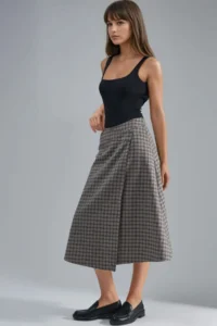Hiccup High Waist Plaid Midi Skirt - Image 4