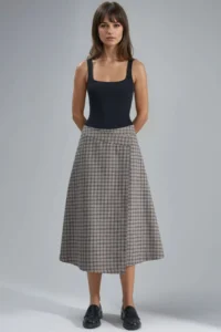 Hiccup High Waist Plaid Midi Skirt - Image 6