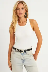 Cool & Sexy Women's Black-White Double Halter Neck Corded Blouse - Image 8