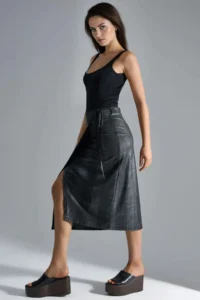 Hiccup BUSEM Bow Detailed Faux Leather Midi Skirt - Image 2