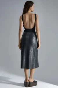 Hiccup BUSEM Bow Detailed Faux Leather Midi Skirt - Image 3