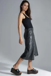 Hiccup BUSEM Bow Detailed Faux Leather Midi Skirt - Image 4