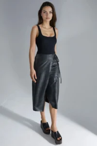 Hiccup BUSEM Bow Detailed Faux Leather Midi Skirt - Image 5