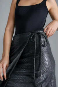 Hiccup BUSEM Bow Detailed Faux Leather Midi Skirt - Image 6