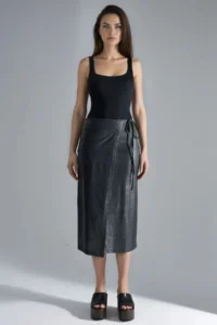 Hiccup BUSEM Bow Detailed Faux Leather Midi Skirt - Image 7