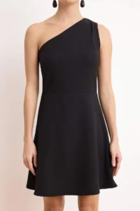 TRENDYOLMİLLA Black Single Arm Skirt Opened at Waist Short / Mini Flexible Weaving Dress - Image 3