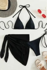 Angelsin Pareo Tied 3-Piece Bikini Set (Removable Covered)
