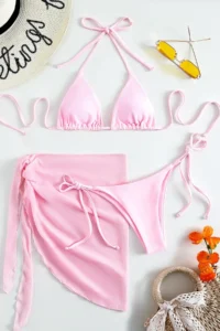 Angelsin Pareo Tied 3-Piece Bikini Set (Removable Covered)
