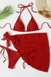 Angelsin Pareo Tied 3-Piece Bikini Set (Removable Covered)